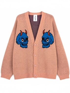 COLLUSION Pink Fuzzy Devil Skull Oversized Cardigan XL Made in UK
